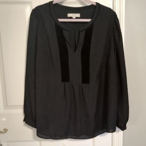 LOFT Plus Black Clip Dot Blouse W/ Velvet Trim 18W 18
